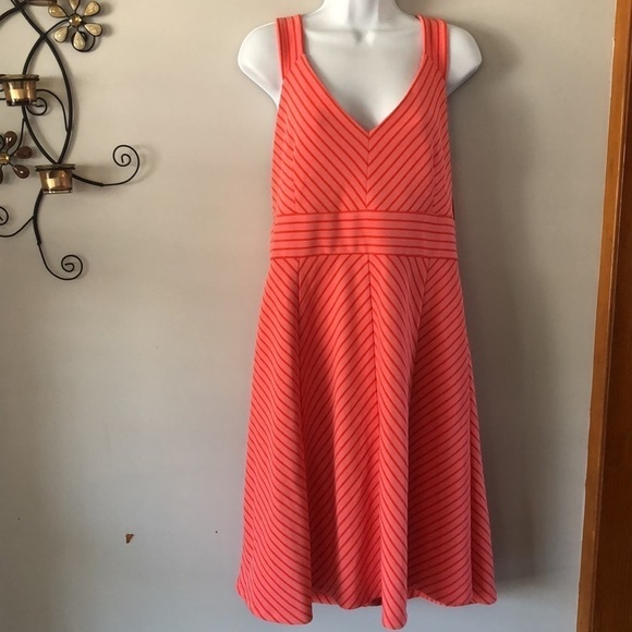NEW Adrianna Papell Coral & Orange Striped Ottoman Size XL Fit and Flare Dress - Picture 2 of 16
